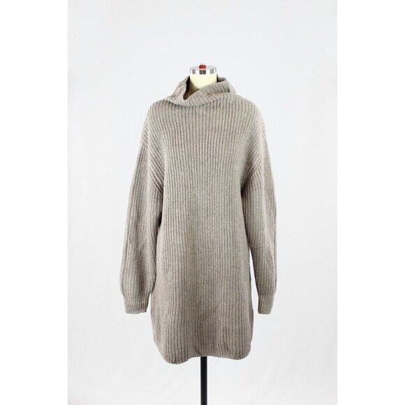 Aritzia WILFRED Montpellier Taupe Ribbed Mock Neck Mini Sweater Dress, Size S - Picture 1 of 16
